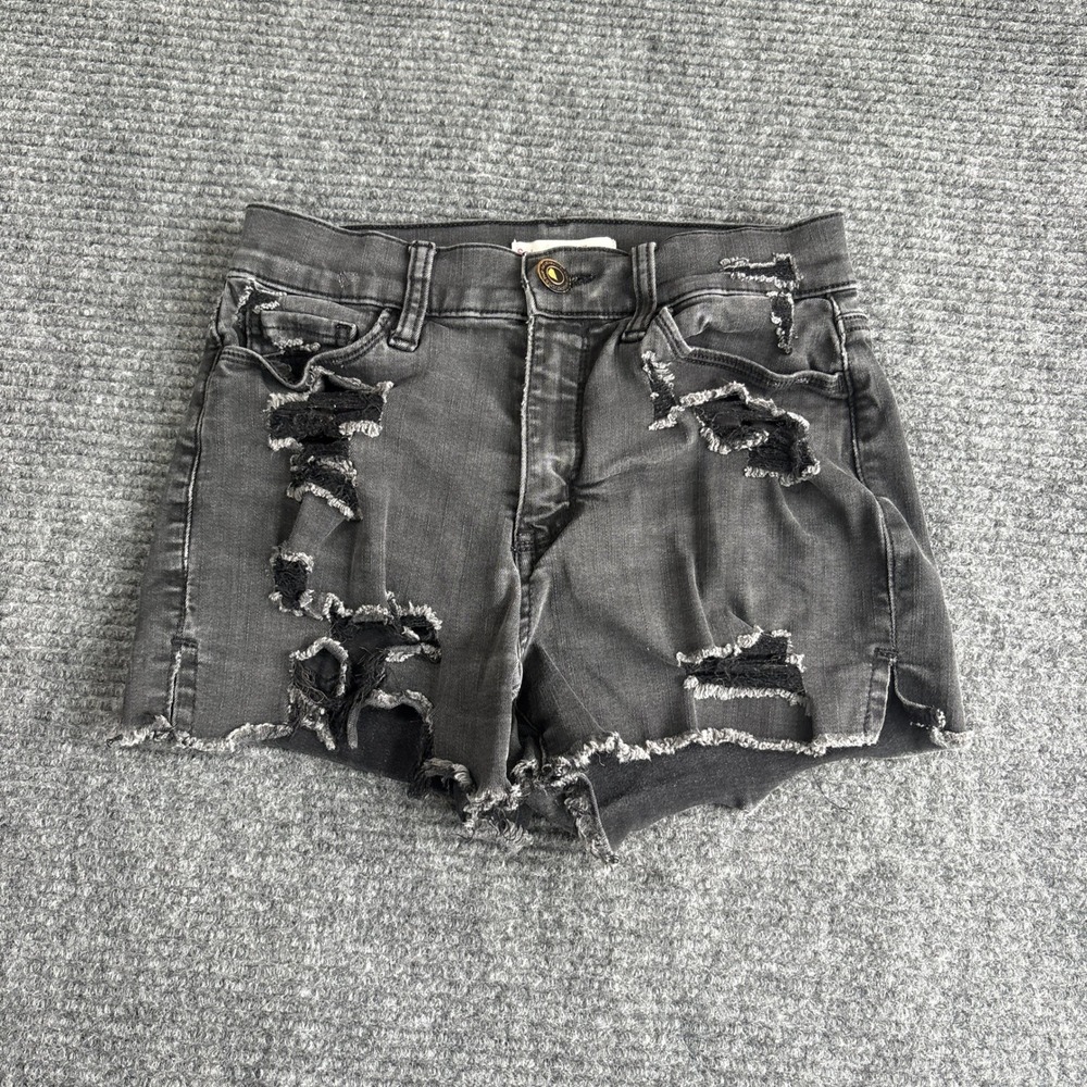Sol High Rise Curvy Shortie Washed Black Distressed Denim Shorts Size 3 / 26W